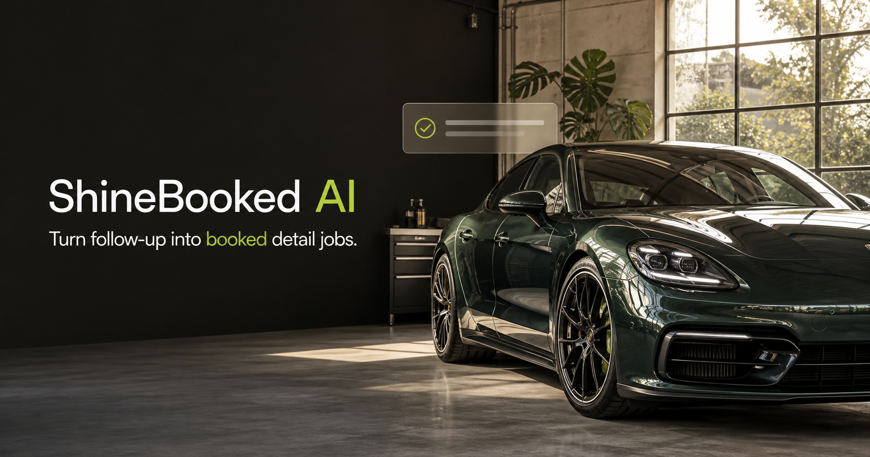 Freshly detailed dark green vehicle in a premium detailing studio